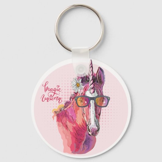 Handtekenroze Canvas tas Unicorn Sleutelhanger (Voorkant)