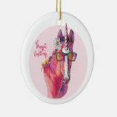 Handtekenroze Unicorn T-Shirt Sleutelhanger Keramisch Ornament (Rechts)