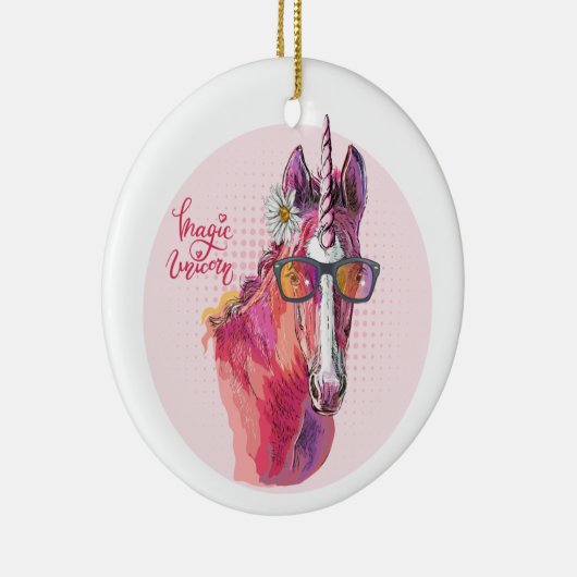 Handtekenroze Unicorn T-Shirt Sleutelhanger Keramisch Ornament (Rechts)