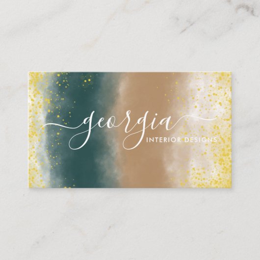 Handtekenscript | Abstracte Waterverf Blauwgroen b Visitekaartje (Voorkant)