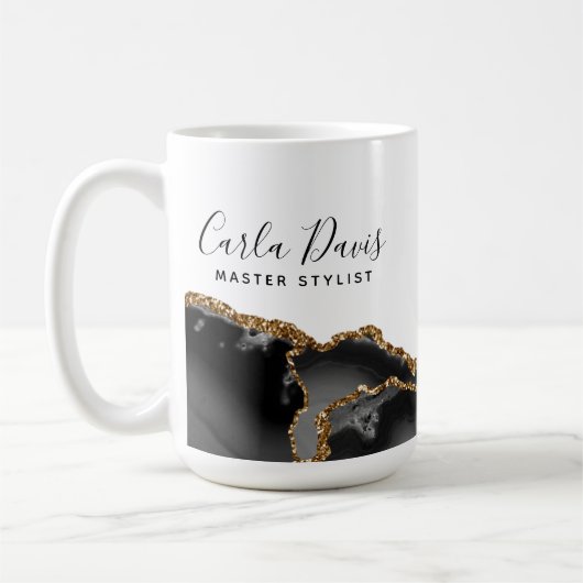 Handtekenscript Agate Black en Gold Marble Salon Koffiemok (Links)