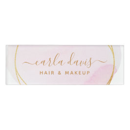 Handtekenscript Blush Pink Waterverf Gold Cirkel Naambadge