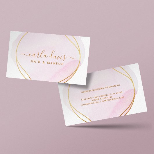 Handtekenscript Blush Pink Waterverf Gold Cirkel Visitekaartje