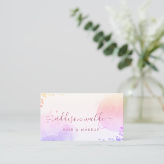 Handtekenscript Blush roze Waterverf Visitekaartje (Staand voorkant)