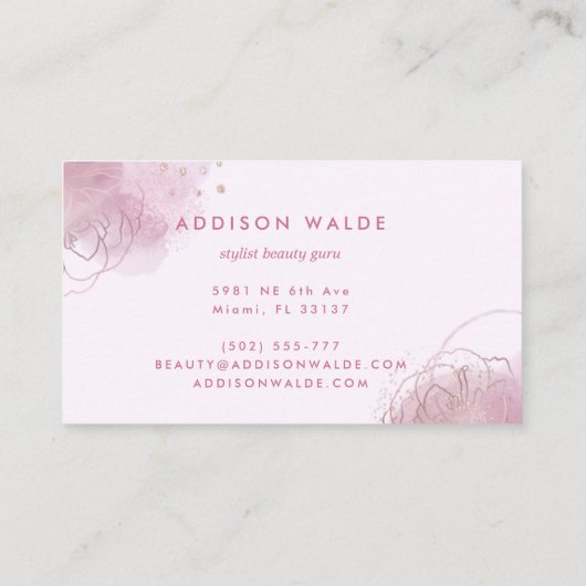 Handtekenscript Blush roze Waterverf Visitekaartje (Achterkant)