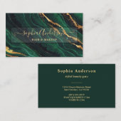 Handtekenscript & Gold Glitter Navy Green Agate Visitekaartje (Voorkant / Achterkant)