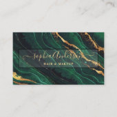 Handtekenscript & Gold Glitter Navy Green Agate Visitekaartje (Voorkant)