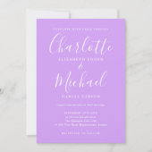 Handtekenscript Lavender Lila Chic Wedding Kaart (Voorkant)