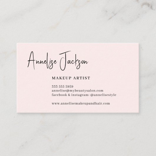 Handtekenscript simpele blush roze make-up artiest visitekaartje (Voorkant)