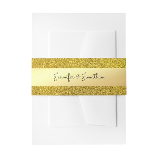Handtekst handschrift Elegant Gold Glitter Sjabloo Uitnodigingen Wikkel (Voorkant Voorbeeld)