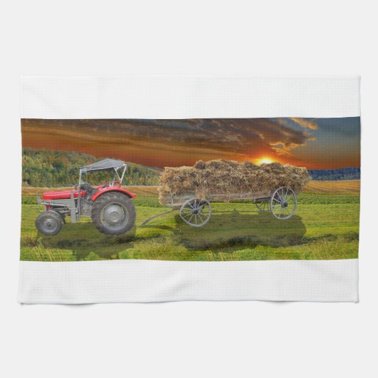 Handtuch mit Trecker und Heuwagen Theedoek (Horizontaal)