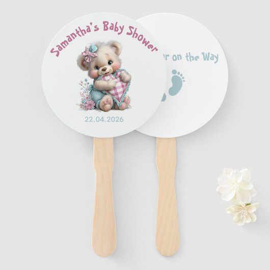 Handventilatoren Teddybeer Baby Shower Handwaaier (Voorkant en achterkant)
