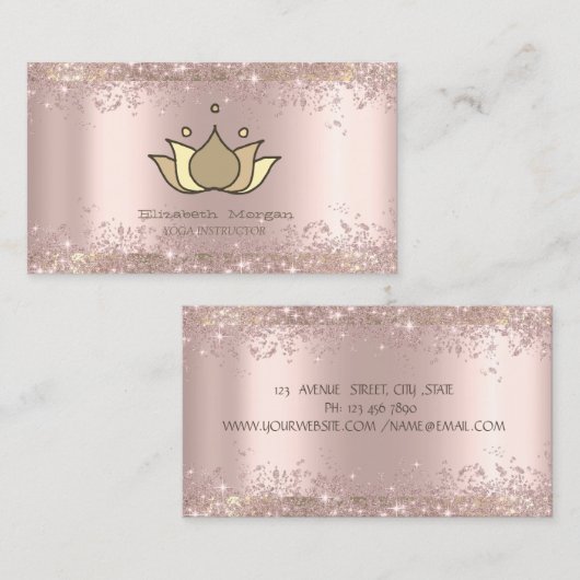 Handverf Lotus Roos Gold Glitter Dust Yoga Visitekaartje (Voorkant / Achterkant)