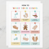 Handwas Stappen School Poster Kinderen met Visuals (Voorkant / Achterkant)