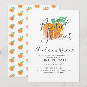 Handwatercolor Oranje Pompoen Groen Bruidsdiner Kaart