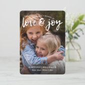 Handwrite Love and Joy Photo Feestdagenkaart (Staand voorkant)
