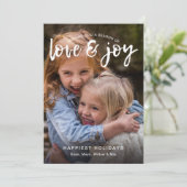 Handwrite Love and Joy Photo Feestdagenkaart (Staand voorkant)