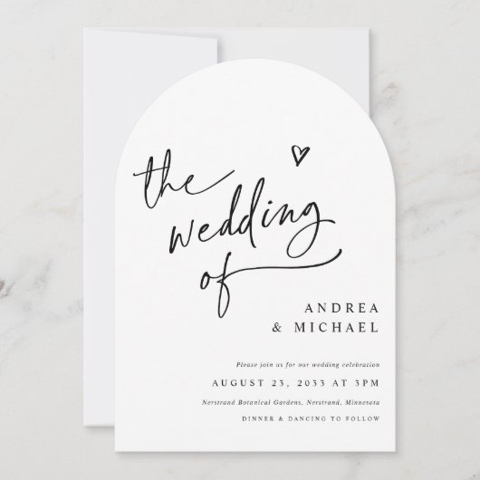 Handwriting Arch Heart Wedding Modern QR Code Kaart (Voorkant)