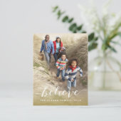 Handwriting Believe | Holiday Photo Postcard Feestdagenkaart (Staand voorkant)