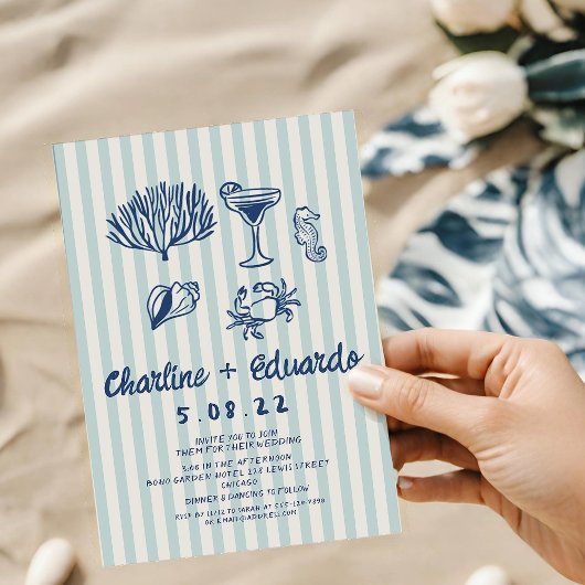 Handwriting Coast  Retro Wedding invitation Kaart