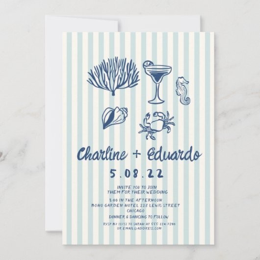 Handwriting Coast  Retro Wedding invitation Kaart (Voorkant)
