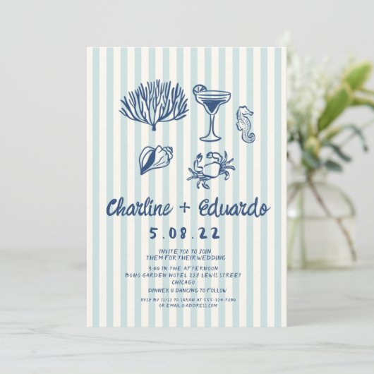 Handwriting Coast  Retro Wedding invitation Kaart (Staand voorkant)