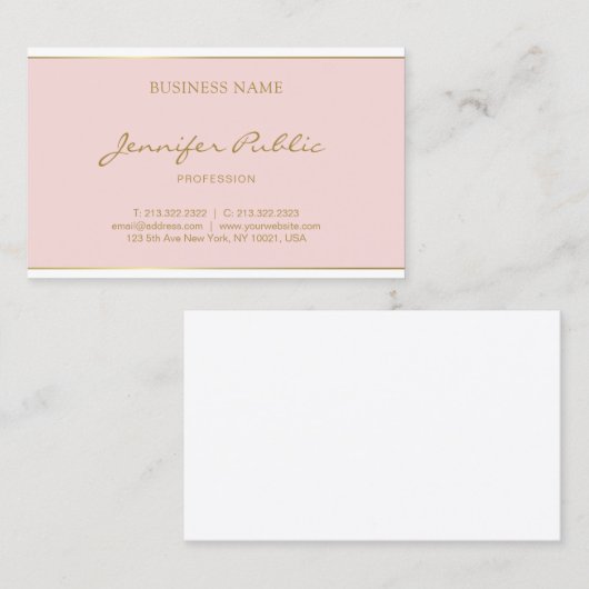 Handwriting Gold Name Tekst Blush Pink Sjabloon Visitekaartje (Voorkant / Achterkant)