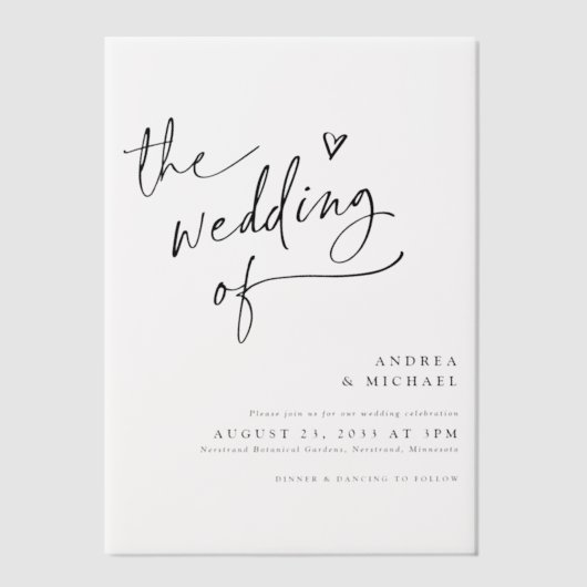 Handwriting with Heart Modern Wedding Vellum Uitnodigingen (Voorkant)
