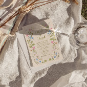 Handwritten Drawn Floral Summer All In One Wedding Kaart