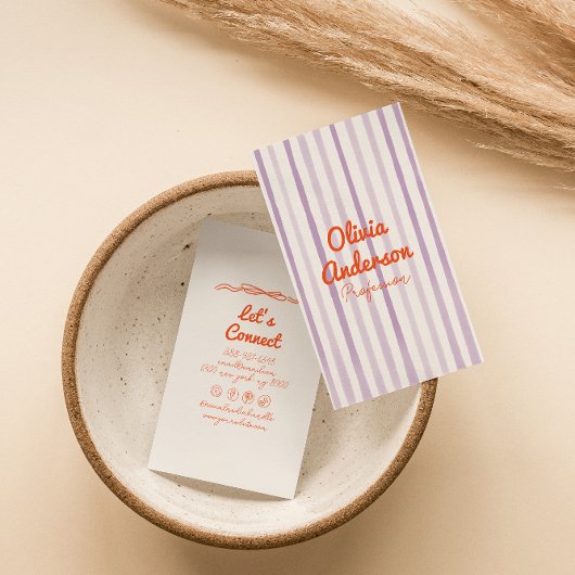 Handwritten Drawn Purple Orange Whimsy Boho Unique Visitekaartje