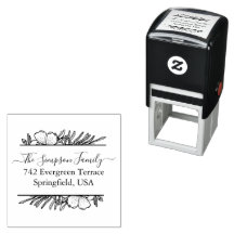 Handwritten Family Address Stamp with Wildflowers