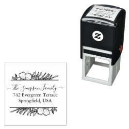 Handwritten Family Address Stamp with Wildflowers Zelfinktende Stempel
