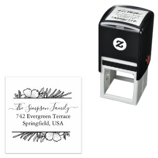 Handwritten Family Address Stamp with Wildflowers Zelfinktende Stempel