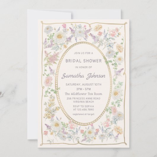 Handwritten Floral Bridal Shower Invitation Kaart (Voorkant)