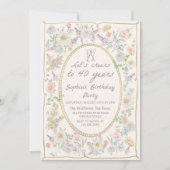 Handwritten Floral Cheers 40th Birthday Invitation Kaart (Voorkant)