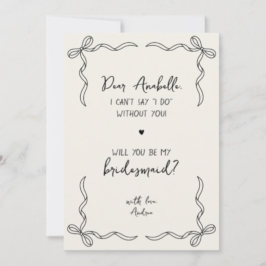 Handwritten Hand Drawn Bow Fun Bridesmaid Proposal Kaart (Voorkant)