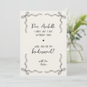 Handwritten Hand Drawn Bow Fun Bridesmaid Proposal Kaart (Staand voorkant)
