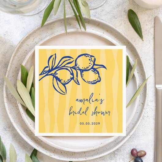 Handwritten Italian Lemon Stripes Bridal Shower Servet