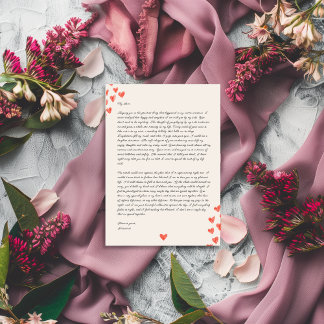 Handwritten Love Letter with Hearts Valentine  Feestdagenkaart