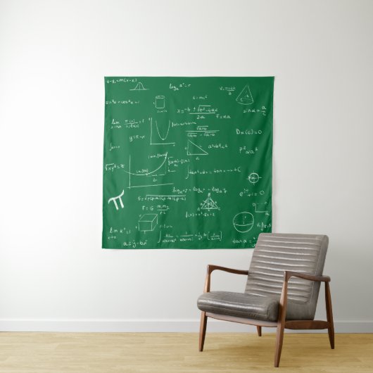 Handwritten Math Formulas and Equations Green Wandkleed (In situ)