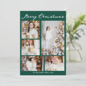 Handwritten Merry Christmas Emerald Green Photo Feestdagenkaart (Staand voorkant)