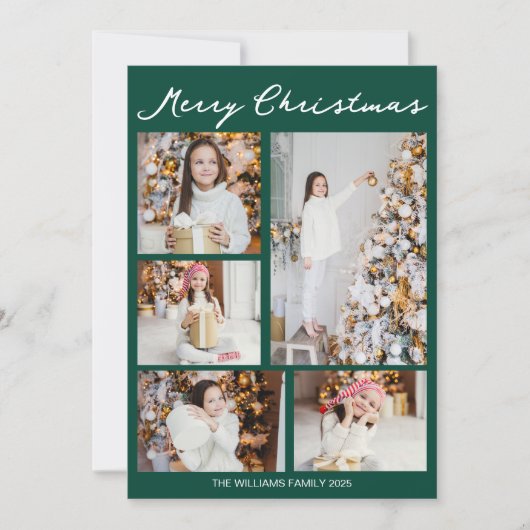 Handwritten Merry Christmas Emerald Green Photo Feestdagenkaart (Voorkant)
