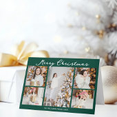Handwritten Merry Christmas Green Photo Collage Feestdagen Kaart