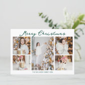 Handwritten Merry Christmas Photo Collage 2025 Feestdagenkaart (Staand voorkant)