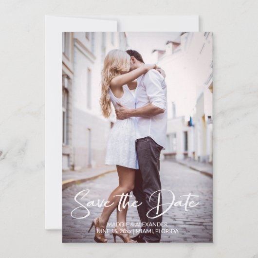 Handwritten Modern Wedding Engagement Photo Save The Date (Voorkant)