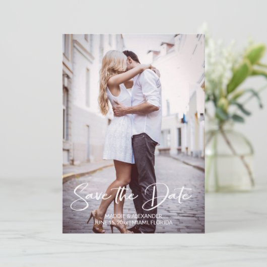 Handwritten Modern Wedding Engagement Photo Save The Date (Staand voorkant)