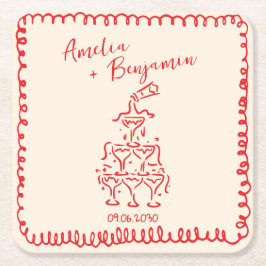 Handwritten  retro Champagne Tower Wedding  Kartonnen Onderzetters