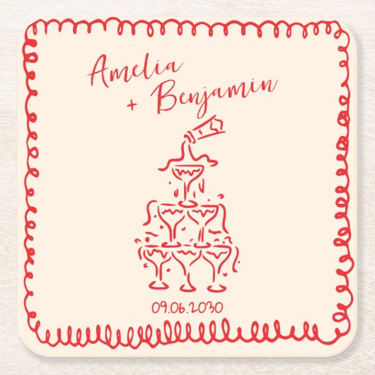 Handwritten  retro Champagne Tower Wedding  Kartonnen Onderzetters (Voorkant)