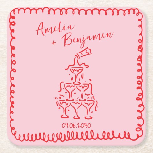 Handwritten retro Champagne Tower Wedding Kartonnen Onderzetters (Voorkant)