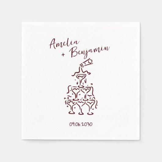 Handwritten retro Champagne Tower Wedding Servet (Voorkant)